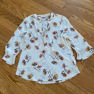 V-neck Flower Pattern Blouse with 3/4 Bell Sleeves